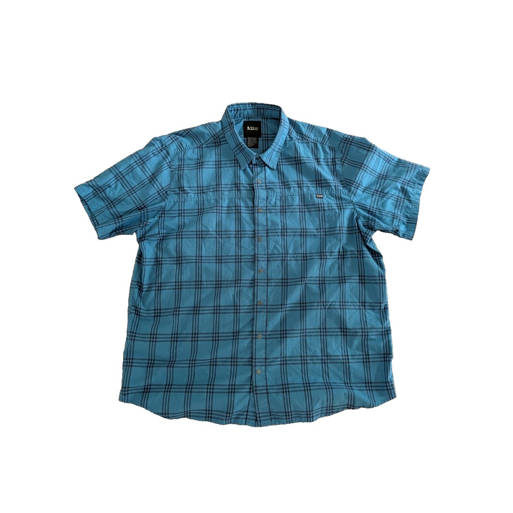 5.11 Tactical Men's X-Large Plaid Short Sleeve Snap Front Work Shirt Blue XL